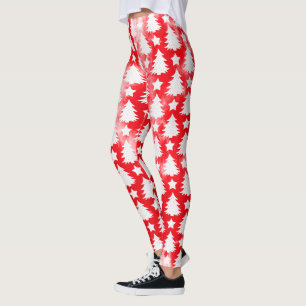 Red Tie Dye Christmas Tree Star Pattern Holiday Leggings