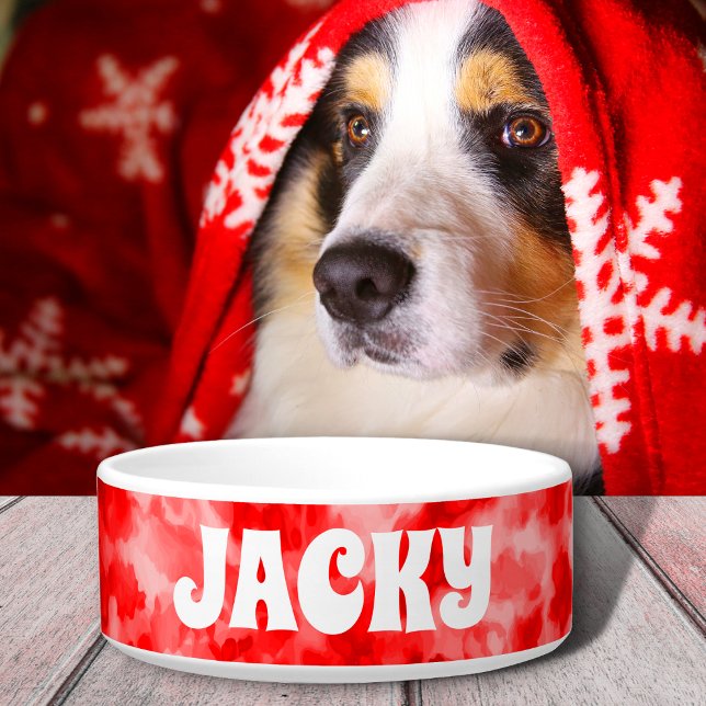 Red Tie Dye Personalised Dog or Cat Name Bowl (Creator Uploaded)