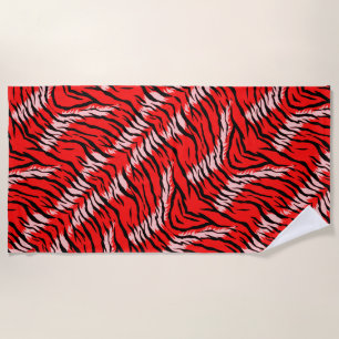 Red Tiger Animal Skin Pattern Design Beach Towel