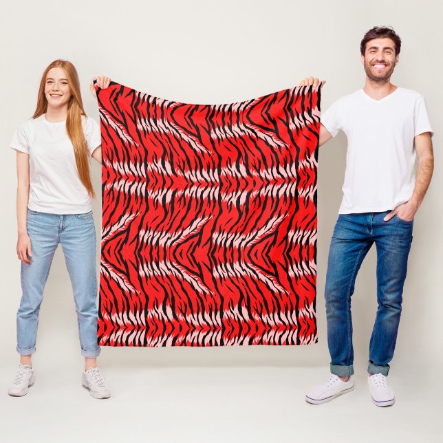 Red Tiger Animal Skin Pattern Design  Fleece Blanket (Creator Uploaded)