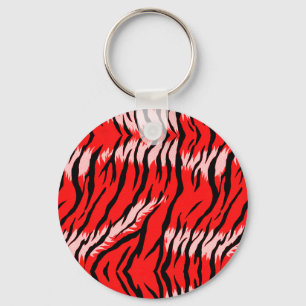 Red Tiger Animal Skin Pattern Design Key Ring