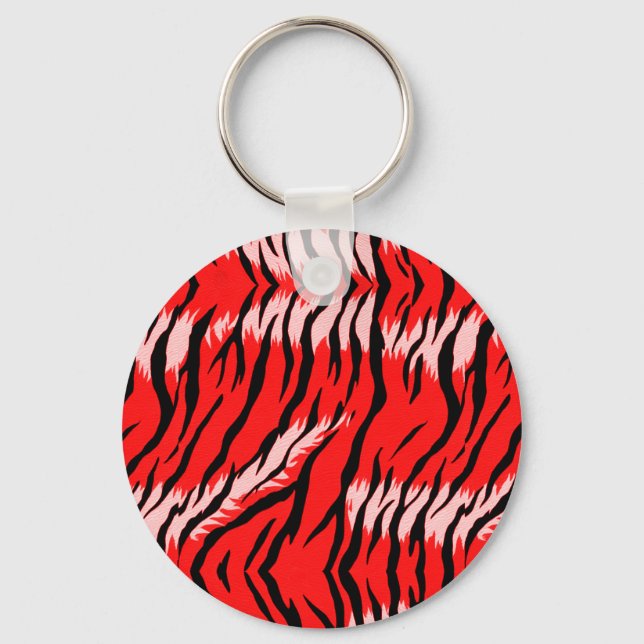 Red Tiger Animal Skin Pattern Design  Key Ring (Front)