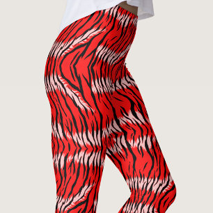 Red Tiger Animal Skin Pattern Design Leggings