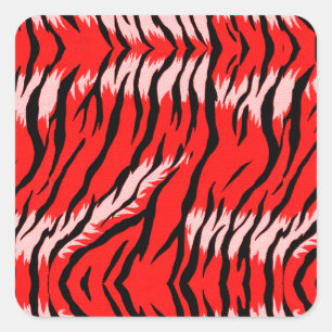 Red Tiger Animal Skin Pattern Design Square Sticker