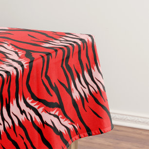Red Tiger Animal Skin Pattern Design  Tablecloth