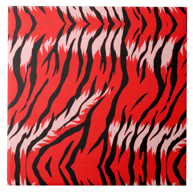 Red Tiger Animal Skin Pattern Design  Tile (Front)
