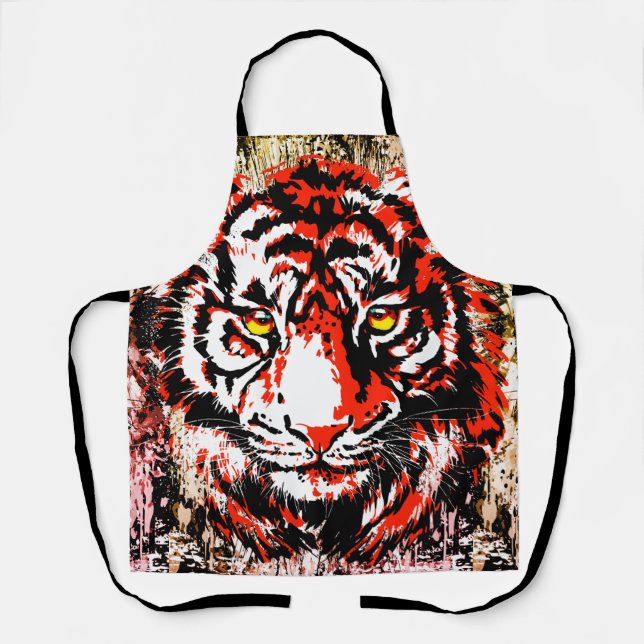 Red Tiger Apron | Colourful Tiger Face (Front)