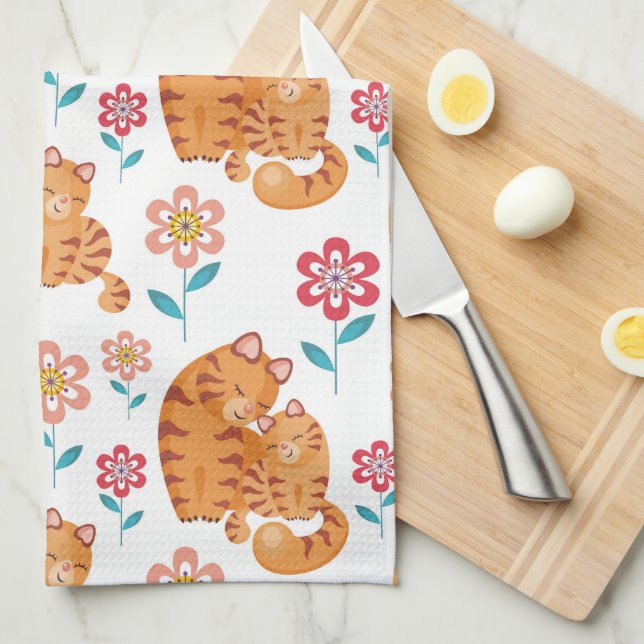 Red tiger cat mother with baby Mother's day Tea Towel (Quarter Fold)
