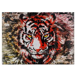 Red Tiger Cutting Board - Colourful Tiger Face