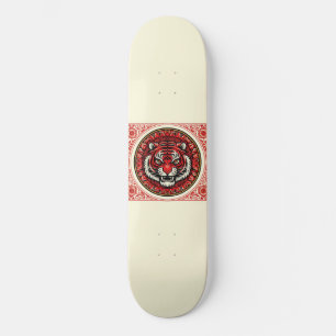 Red Tiger Floral Square Skateboard