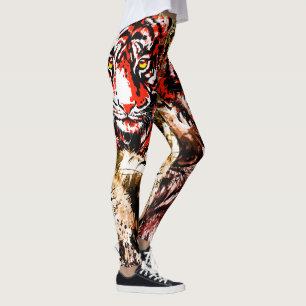Red Tiger Leggings Colourful Tiger Face