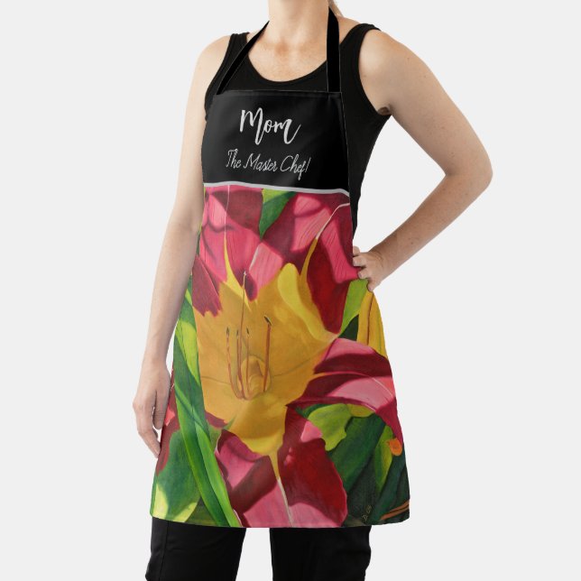 Red Tiger Lily floral, Mom Apron (Insitu)
