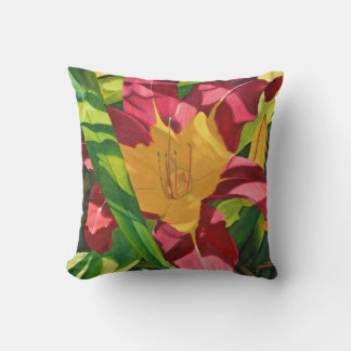 Red Tiger Lily floral painting, Solid Back Cushion