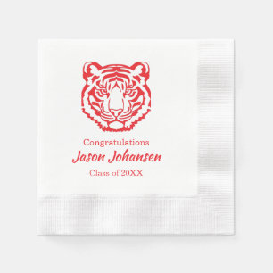 Red Tiger Mascot High School Graduation Napkins
