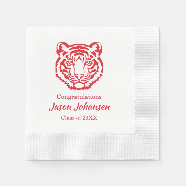 Red Tiger Mascot High School Graduation Napkins (Front)