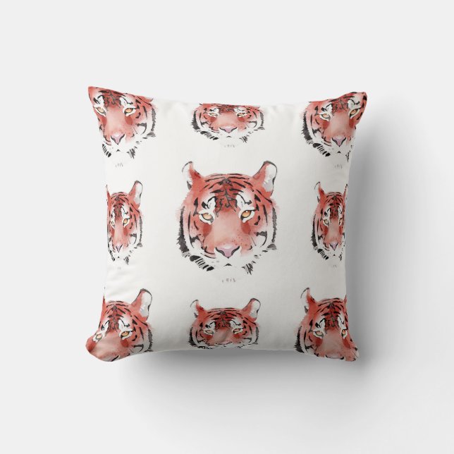 Red Tiger Watercolor Zodiac Animal Cushion (Front)