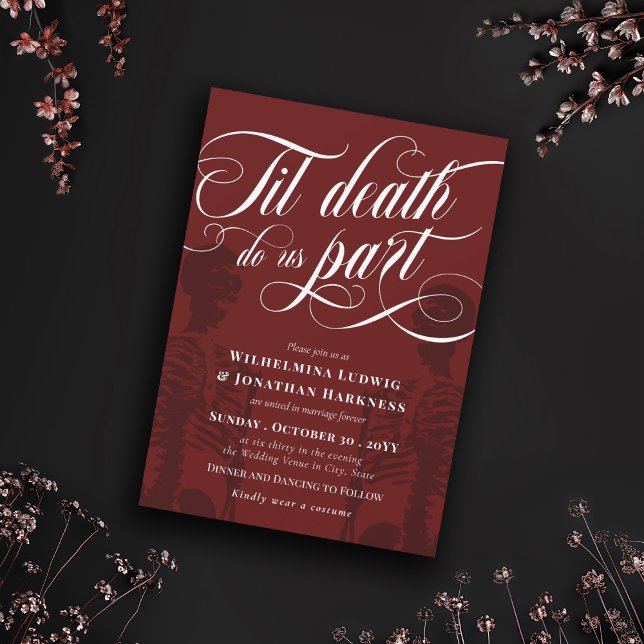 Red Til Death Do Us Part Skeleton Goth Wedding Invitation (Creator Uploaded)