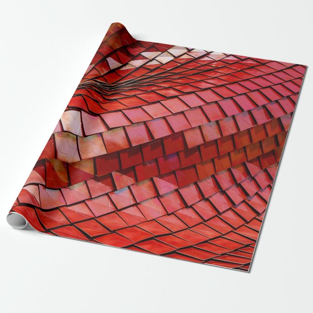 Red tiles illustration wrapping paper (Unrolled)