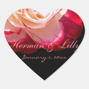 Red Tipped White Rose Personalised Wedding Heart Sticker