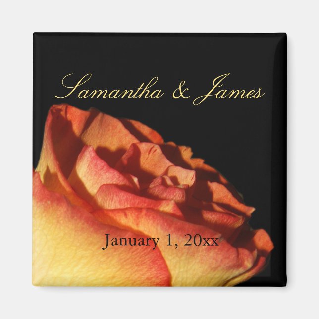 Red Tipped Yellow Rose Personal Wedding Magnet (Front)