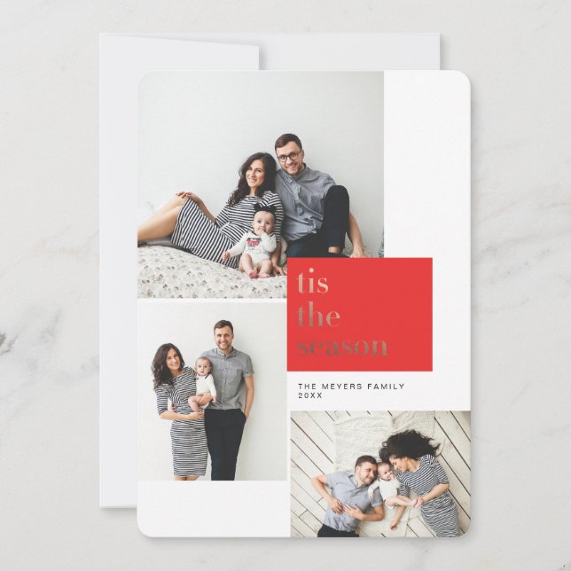 Red Tis the Season Gold Foil Holiday Card (Front)