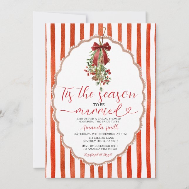 Red Tis The Season to Be Married Bridal Shower Invitation (Front)