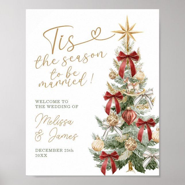 Red Tis the Season to be Married Wedding Welcome Poster (Front)