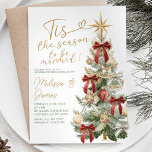 Red Tis the Season to be Married Winter Wedding Invitation<br><div class="desc">EDITABLE Tis the Season to be Married Christmas Wedding Invitation
Elegant Gold Star White Christmas Tree Marriage Invitation</div>
