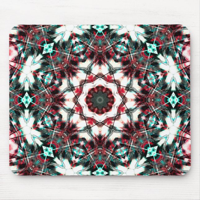Red to grey cyan mandala simulating acrylic pieces mouse mat (Front)