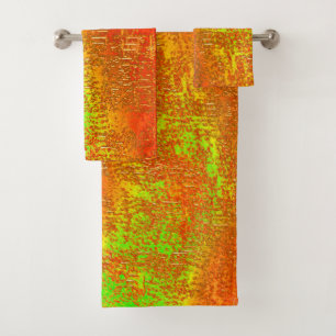Red to lime with grooves and skinned stained paint bath towel set