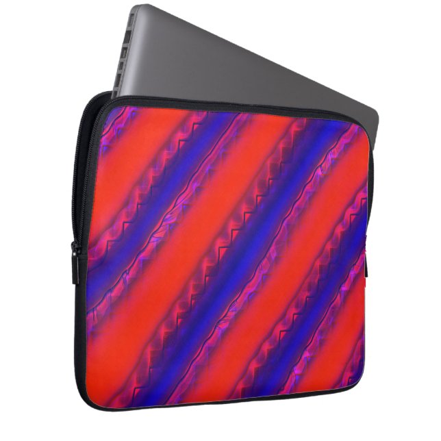 Red to royal blue wide cross stripes in lacy style laptop sleeve (Front Right)