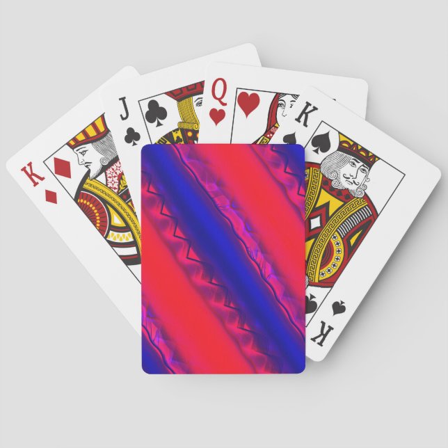 Red to royal blue wide cross stripes in lacy style playing cards (Back)