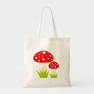 Red toadstool mushrooms tote bag