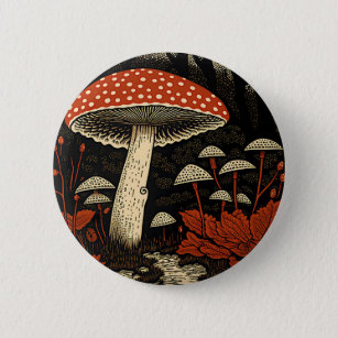 Red Toadstools - Amanita Muscaria  6 Cm Round Badge