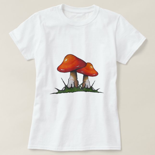 Red Toadstools, Mushrooms: Freehand Marker Art T-Shirt (Design Front)