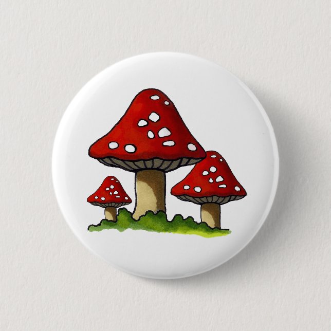 Red Toadtstools, Mushroom: Freehand Art 6 Cm Round Badge (Front)