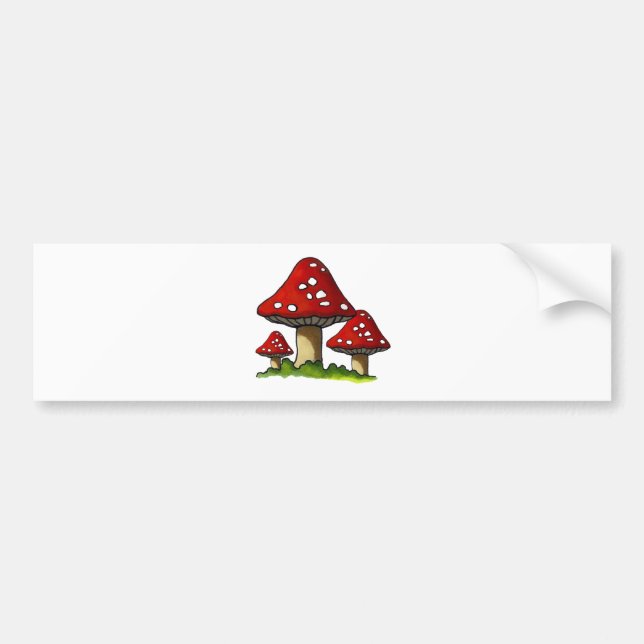 Red Toadtstools, Mushroom: Freehand Art Bumper Sticker (Front)