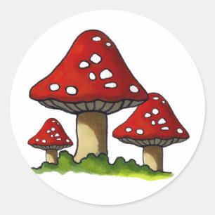 Red Toadtstools, Mushroom: Freehand Art Classic Round Sticker
