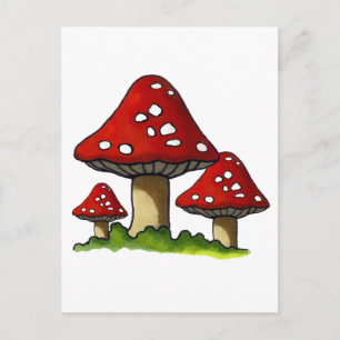 Red Toadtstools, Mushroom: Freehand Art Postcard