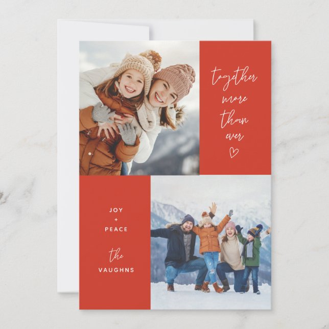 Red Together More Than Ever 2-Photo Holiday Card (Front)