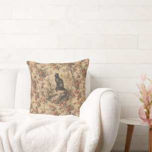 Red Toile Chinoiserie Cat Damask Cushion