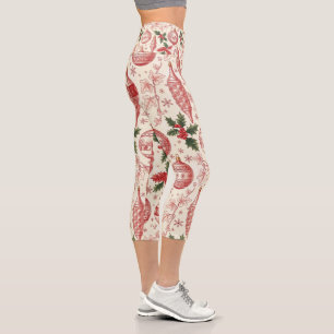 Red Toile Chinoiserie Christmas Ornaments Capri Leggings
