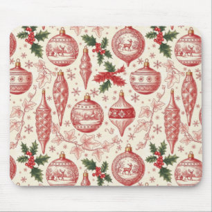Red Toile Chinoiserie Christmas Ornaments Mouse Mat