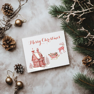 Red Toile Christmas Postcard