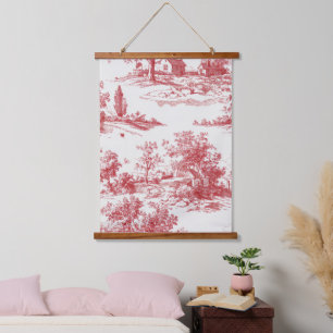 Red Toile Countryside Scene (10) Hanging Tapestry