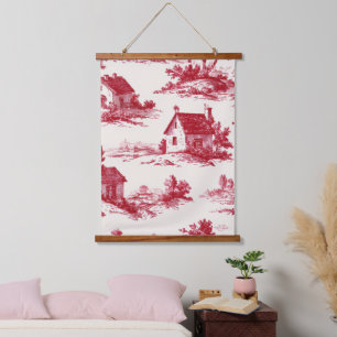 Red Toile Countryside Scene (11) Hanging Tapestry
