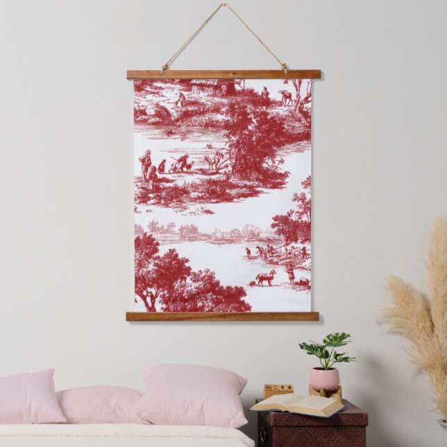 Red Toile Countryside Scene (3) Hanging Tapestry (Bedroom)