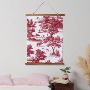 Red Toile Countryside Scene (6) Hanging Tapestry