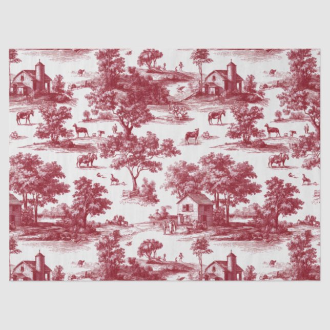 Red Toile Countryside Scene (6) Tissue Paper (Front)