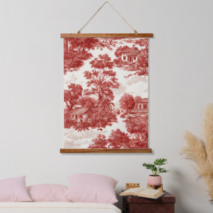 Red Toile Countryside Scene (8) Hanging Tapestry